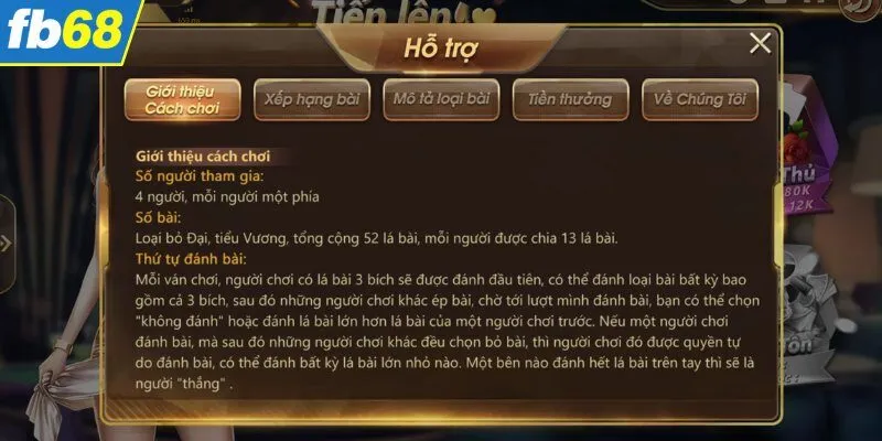 Cẩm nang luật chơi game bài online tiến lên trên FB68